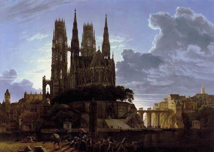 Karl friedrich schinkel Medieval Town by Water after 1813 oil painting picture